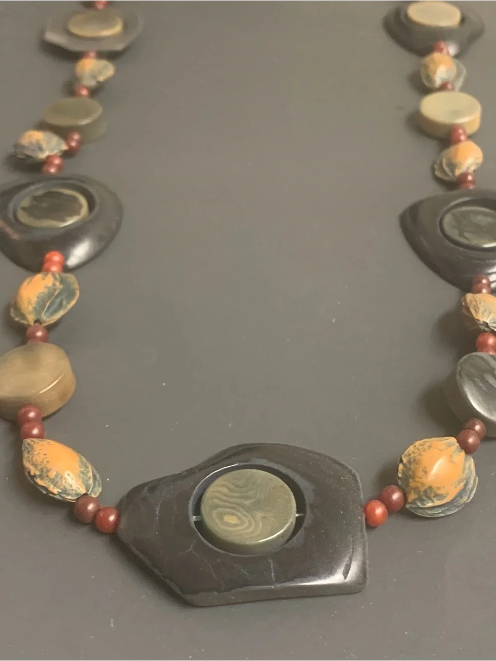 Vintage Handcrafted Tagua Nut Beads Statement Necklace 30”
